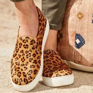 Altar'd State Size 7 Leopard Print Calf Hair Leather Slip On Sneakers Shoes